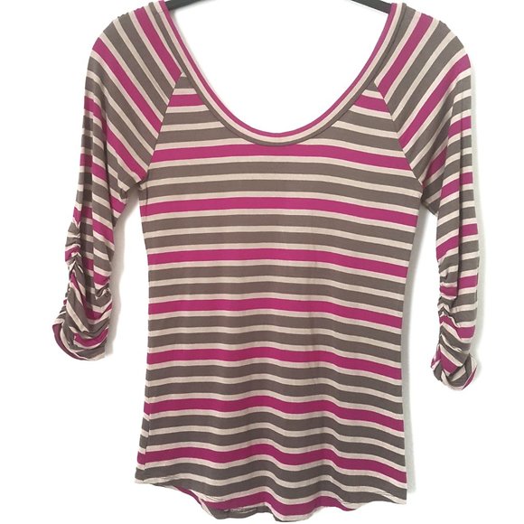 Old Navy Pink/Cream/Tan Striped Scooped Top, S - Picture 4 of 7